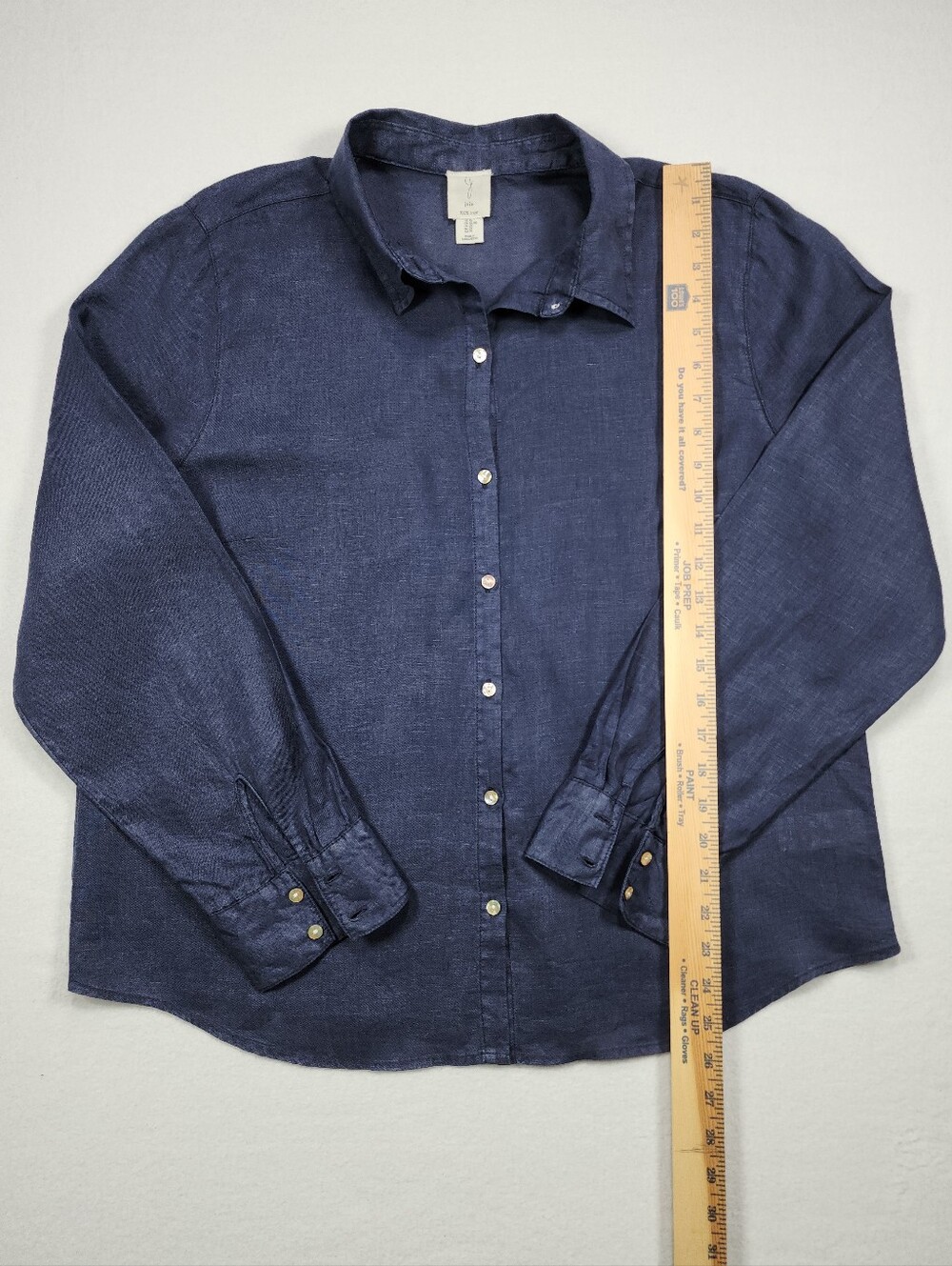 Joie 100% Linen Button Front Shirt Navy Blue Long Sleeve Women's XL - Picture 3 of 7